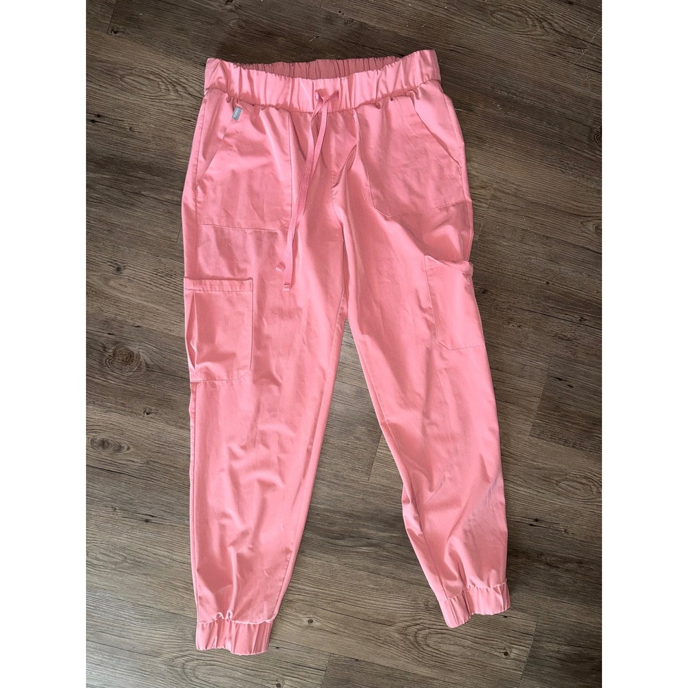 Hanes Women Pink Scrub Jogger Pants Cargo Pockets Size Medium Drawstring